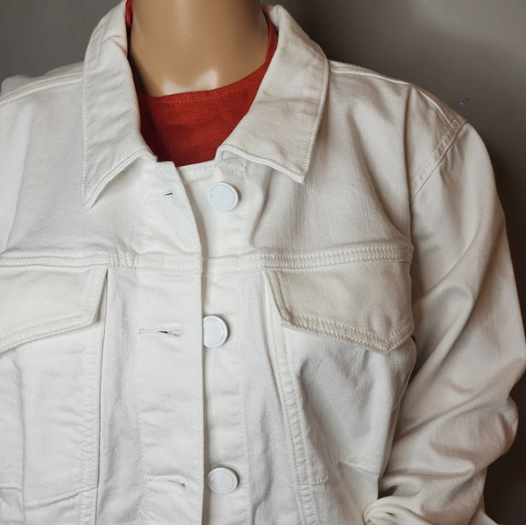 NWT Lane Bryant White Denim Jacket Peplum Hem Flare Sleeve Button Front Sz 22 3X - Picture 15 of 16